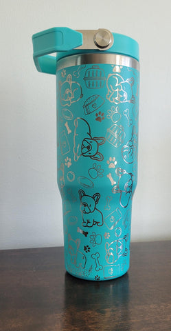 French Bulldog, Dog lover tumbler, Laser Engraved 30oz Double Wall Insulated Tumbler