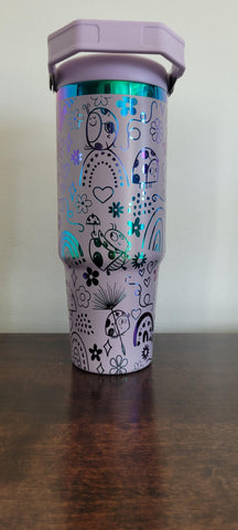 Ladybugs, Rainbows, Daisy light purple and rainbow Laser Engraved 30oz Double Wall Insulated Tumbler Custom Seamless Tumbler