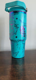 Sharks, Under the sea, Ocean teal and rainbow Laser Engraved 30oz Double Wall Insulated Tumbler Custom Seamless Tumbler