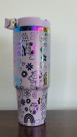 Ladybugs, Rainbows, Daisy light purple and rainbow Laser Engraved 30oz Double Wall Insulated Tumbler Custom Seamless Tumbler