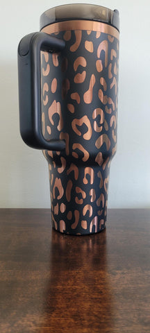 Leopard spots, African wildlife, Africa Black on copper base  40oz Double Wall Insulated Tumbler with Handles Gift for mom, Granny, sister