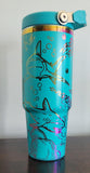 Sharks, Under the sea, Ocean teal and rainbow Laser Engraved 30oz Double Wall Insulated Tumbler Custom Seamless Tumbler