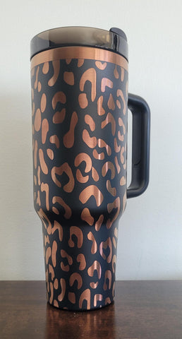 Leopard spots, African wildlife, Africa Black on copper base  40oz Double Wall Insulated Tumbler with Handles Gift for mom, Granny, sister