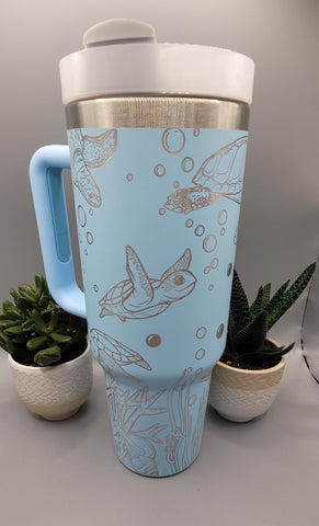 Turtles, Under the sea, Ocean 40oz Double Wall Insulated Tumbler with Handles Gift for mom, Granny, sister, Niece