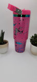 Moonlight moths, Retro, Boho, Pink and rainbow Laser Engraved 30oz Double Wall Insulated Tumbler Custom Seamless Tumbler