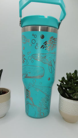 Whales, Ocean, under the sea tumbler, Laser Engraved 30oz Double Wall Insulated Tumbler