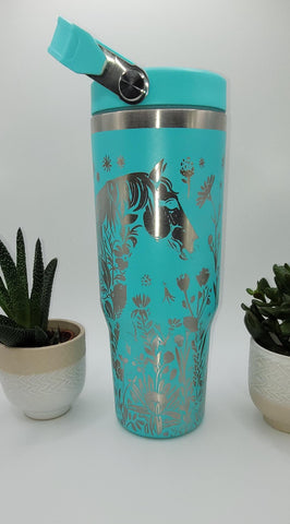 Floral horse tumbler, Laser Engraved 30oz Double Wall Insulated Tumbler