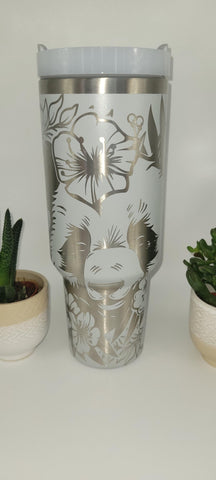 Panda  and flowers 40oz Double Wall Insulated Tumbler with Handles Gift for mom, Granny, sister, Niece