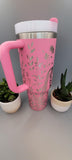 hot Pink Horse Floral 40oz Double Wall Insulated Tumbler with Handles Gift for mom, Granny, sister,horse Lover