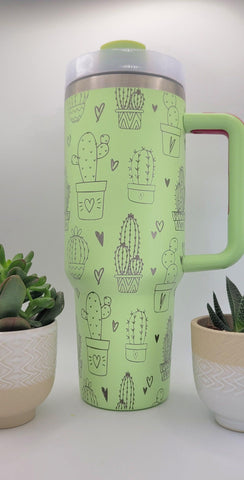 Succulents, cactus, cacti Floral  40oz Double Wall Insulated Tumbler with Handles Gift for mom, Granny, sister, Niece