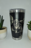 Lion, African sunset, Safari Scene Laser Engraved Custom Seamless 20oz Double Wall Insulated Tumbler Travel mug