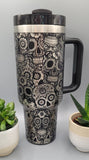 Sugar skills, Halloween, skulls, tattoo 40oz Double Wall Insulated Tumbler with Handles Gift for mom, Granny, sister, Niece