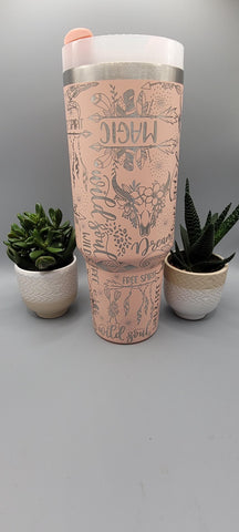 wild One, Boho, Cowboy, Western Floral 40oz Double Wall Insulated Tumbler with Handles Gift for mom, Granny, sister, Niece