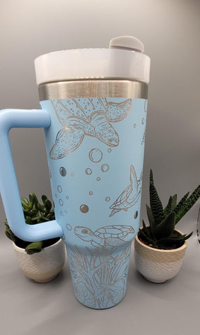 Turtles, Under the sea, Ocean 40oz Double Wall Insulated Tumbler with Handles Gift for mom, Granny, sister, Niece