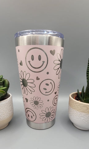 Emoji, Smiley faces and daisy's Laser Engraved 20oz Double Wall Insulated Tumbler Travel mug, Tumbler