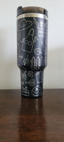 Gardening, gardener doodles 40oz Double Wall Insulated Tumbler with Handles Gift for daughter,  sister, Niece, best friend