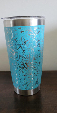 Butterfly Garden, Flowers, Floral Laser Engraved 20oz Double Wall Insulated Tumbler Travel mug, Tumbler