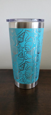 Sea Shells, Ocean theme Laser Engraved 20oz Double Wall Insulated Tumbler Travel mug, Tumbler