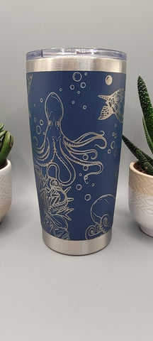 Turtles and octopus, under the sea, ocean theme Laser Engraved 20oz Double Wall Insulated Tumbler Travel mug, Tumbler