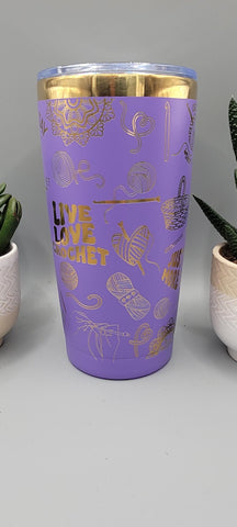 Crochet Travel mug, Laser Engraved 20oz Double Wall Insulated Tumbler Travel mug, Seamless Tumbler