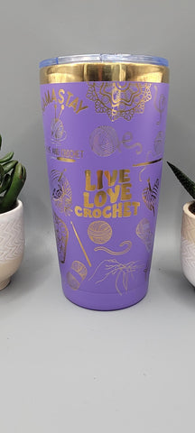 Crochet Travel mug, Laser Engraved 20oz Double Wall Insulated Tumbler Travel mug, Seamless Tumbler