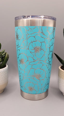 Peonies, flowers Laser Engraved 20oz Double Wall Insulated Tumbler Travel mug, Tumbler