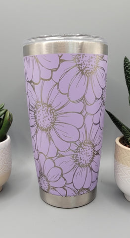 Daisys, sunflowers, flowers Laser Engraved 20oz Double Wall Insulated Tumbler Travel mug, Tumbler