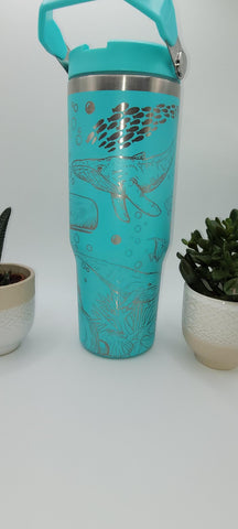 Whales, Ocean, under the sea tumbler, Laser Engraved 30oz Double Wall Insulated Tumbler