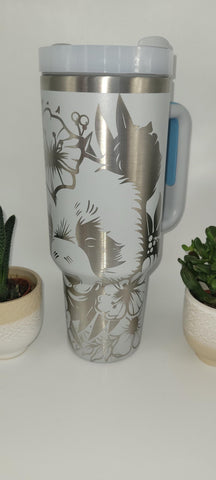 Panda  and flowers 40oz Double Wall Insulated Tumbler with Handles Gift for mom, Granny, sister, Niece