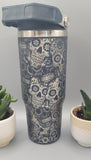 Halloween,  sugar skulls, Tattoo  tumbler, Laser Engraved 30oz Double Wall Insulated Tumbler