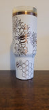 Bumble Bees, Honey bees cream and copper 40oz Double Wall Insulated Tumbler with Handles Gift for mom, sister