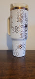 Bumble Bees, Honey bees cream and copper 40oz Double Wall Insulated Tumbler with Handles Gift for mom, sister