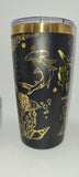 Sharks, Under the ocean, Beach, Sea black and gold Laser Engraved 20oz Double Wall Insulated Tumbler Travel mug, Tumbler