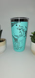 sharks, Ocean, Under the Sea, Teal and black Laser Engraved 20oz Double Wall Insulated Tumbler Travel mug,Tumbler