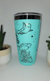 sharks, Ocean, Under the Sea, Teal and black Laser Engraved 20oz Double Wall Insulated Tumbler Travel mug,Tumbler