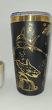 Sharks, Under the ocean, Beach, Sea black and gold Laser Engraved 20oz Double Wall Insulated Tumbler Travel mug, Tumbler