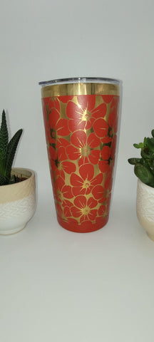 Poppies, floral, flower red and gold Laser Engraved 20oz Double Wall Insulated Tumbler Travel mug, Tumbler