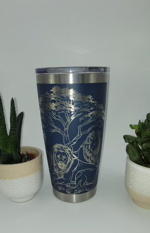 African Lion, Safari Laser Engraved 20oz Double Wall Insulated Tumbler Travel mug, Tumbler