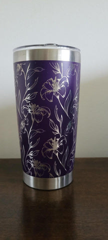 Iris, garden, flowers  Laser Engraved 20oz Double Wall Insulated Tumbler Travel mug, Tumbler