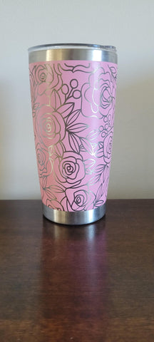 Roses flowers Laser Engraved 20oz Double Wall Insulated Tumbler Travel mug, Seamless Tumbler ,Gift for daughter, niece, Friend