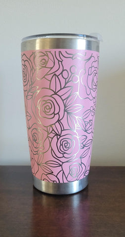 Roses flowers Laser Engraved 20oz Double Wall Insulated Tumbler Travel mug, Seamless Tumbler ,Gift for daughter, niece, Friend