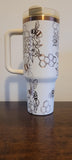 Bumble Bees, Honey bees cream and copper 40oz Double Wall Insulated Tumbler with Handles Gift for mom, sister